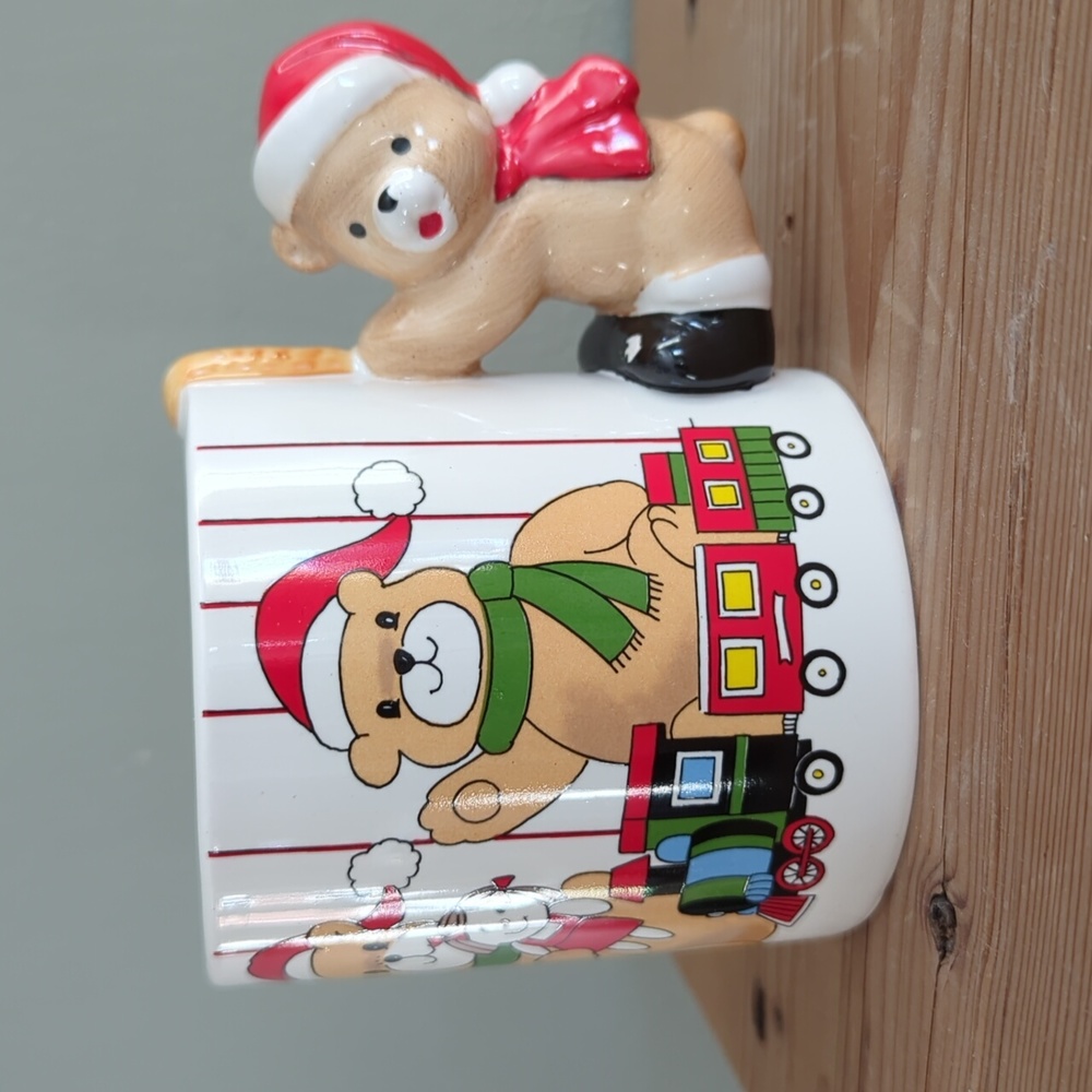 Vintage Ceramic Christmas Teddy Bear Toy Mug Made In Japan